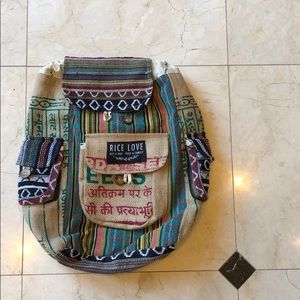 Backpack made with recycled rice bags. Not used!